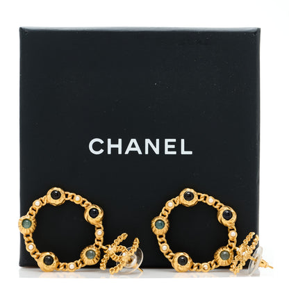 Chanel Pearl Gripoix CC Chain Drop Hoop Earrings Gold 5 of 5