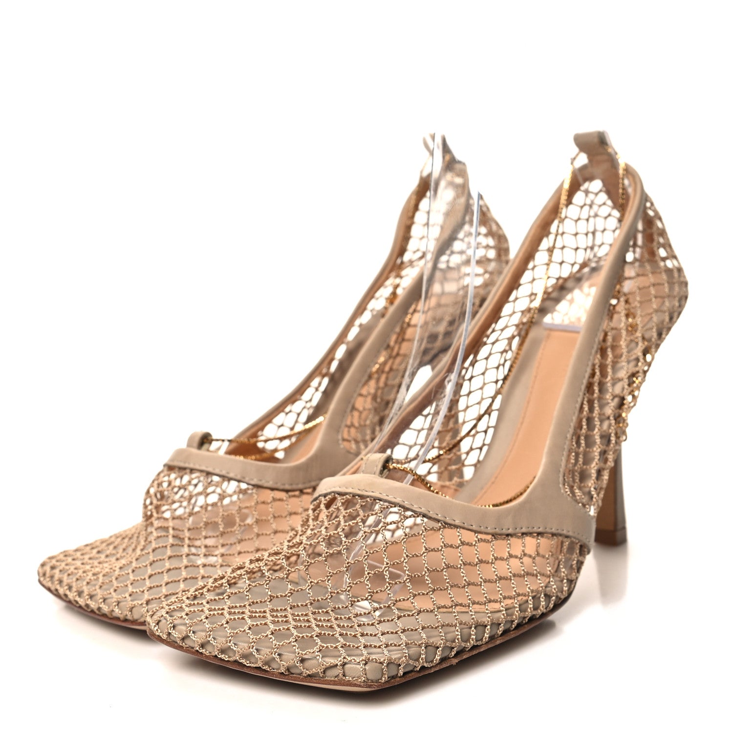 Bottega Veneta Mesh Calfskin Chain Stretch Pumps 40 Beige 3 of 7