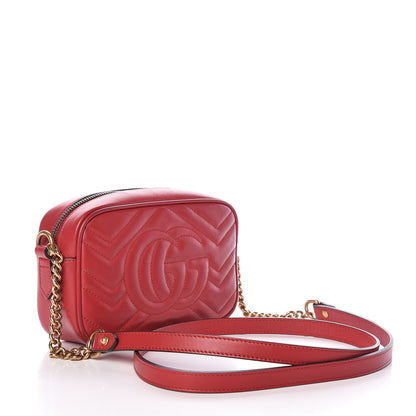Gucci Calfskin Matelasse Mini GG Marmont Chain Shoulder Bag Hibiscus Red 3 of 15