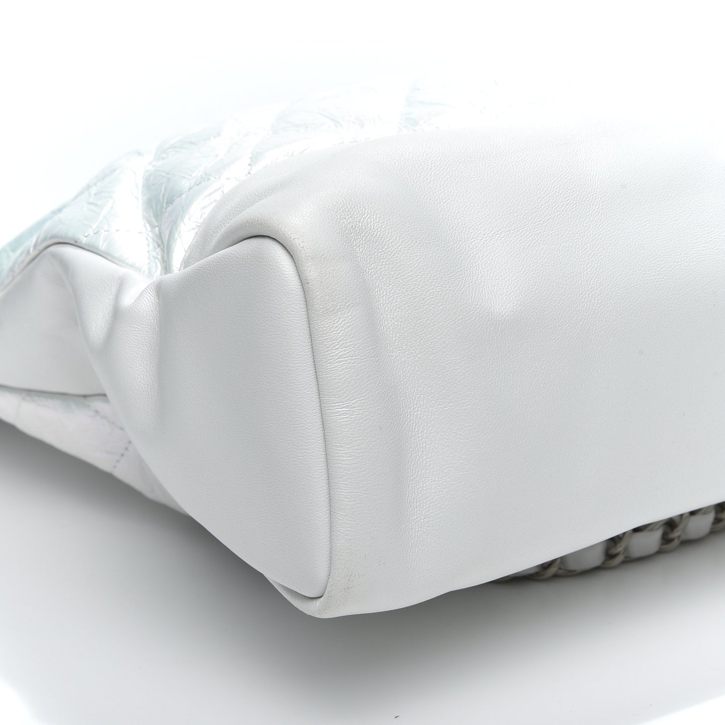 Crumpled Calfskin Quilted Large 31 Shopping Bag White