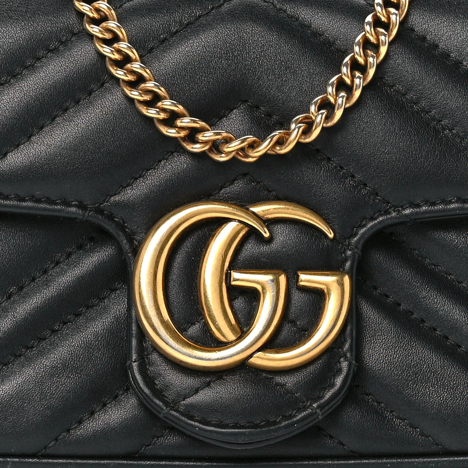 Gucci Calfskin Matelasse Super Mini GG Marmont Shoulder Bag Black 8 of 11