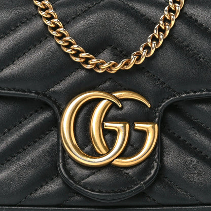 Gucci Calfskin Matelasse Super Mini GG Marmont Shoulder Bag Black 8 of 11