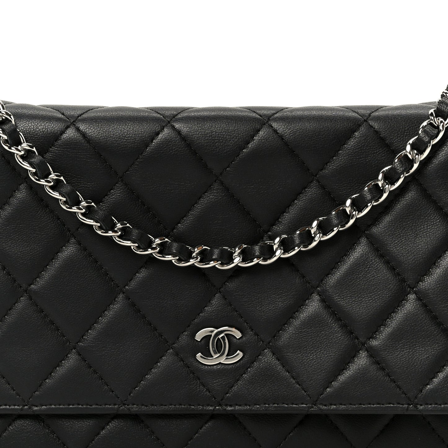Lambskin Quilted Wallet On Chain WOC Black