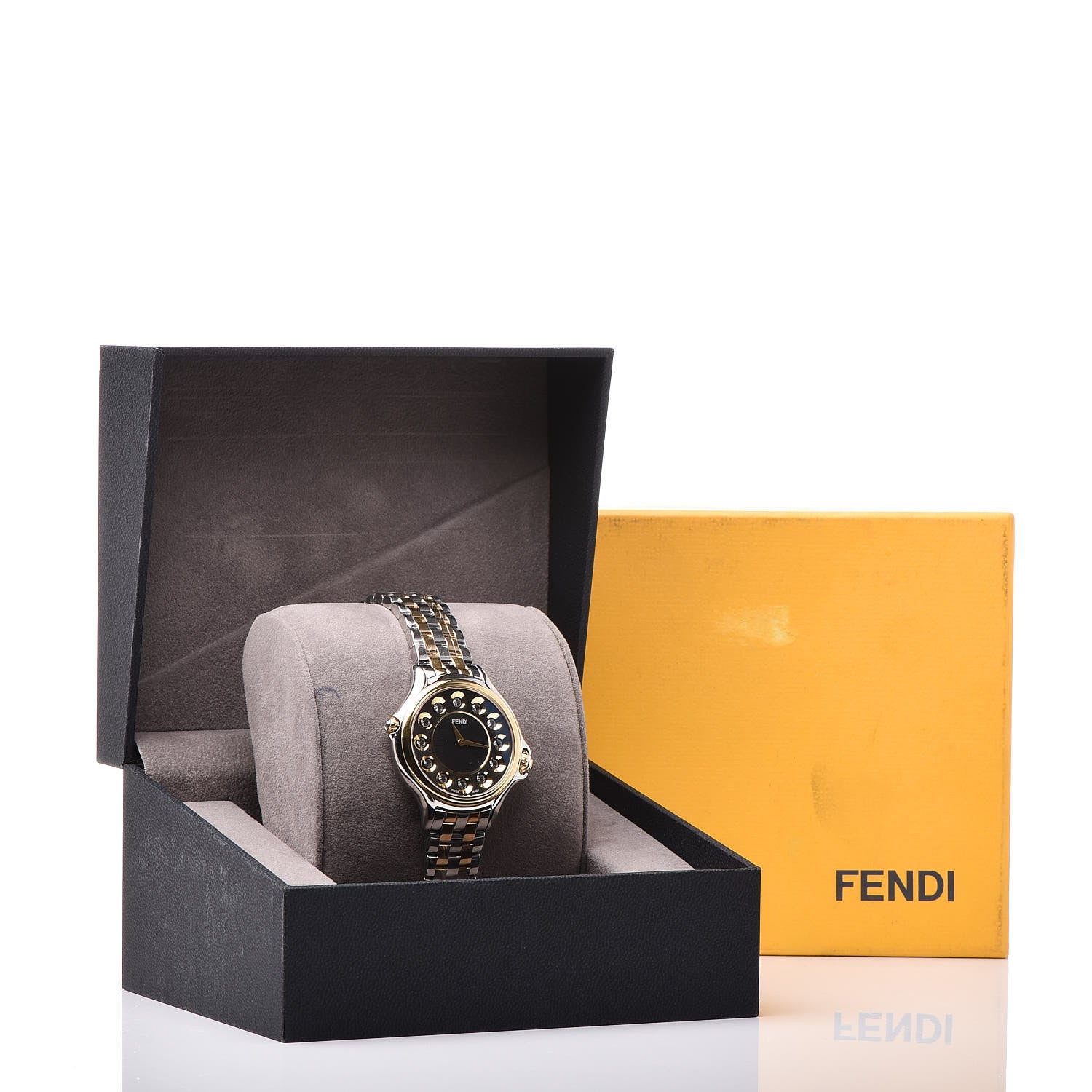 Fendi Stainless Steel Diamond Topaz 33mm Crazy Carats Two Tone Quartz Watch Black 9 of 9