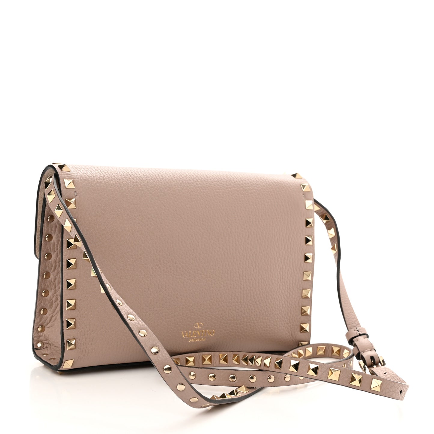 Pebbled Calfskin Medium Rockstud Flip Lock Crossbody Bag Poudre