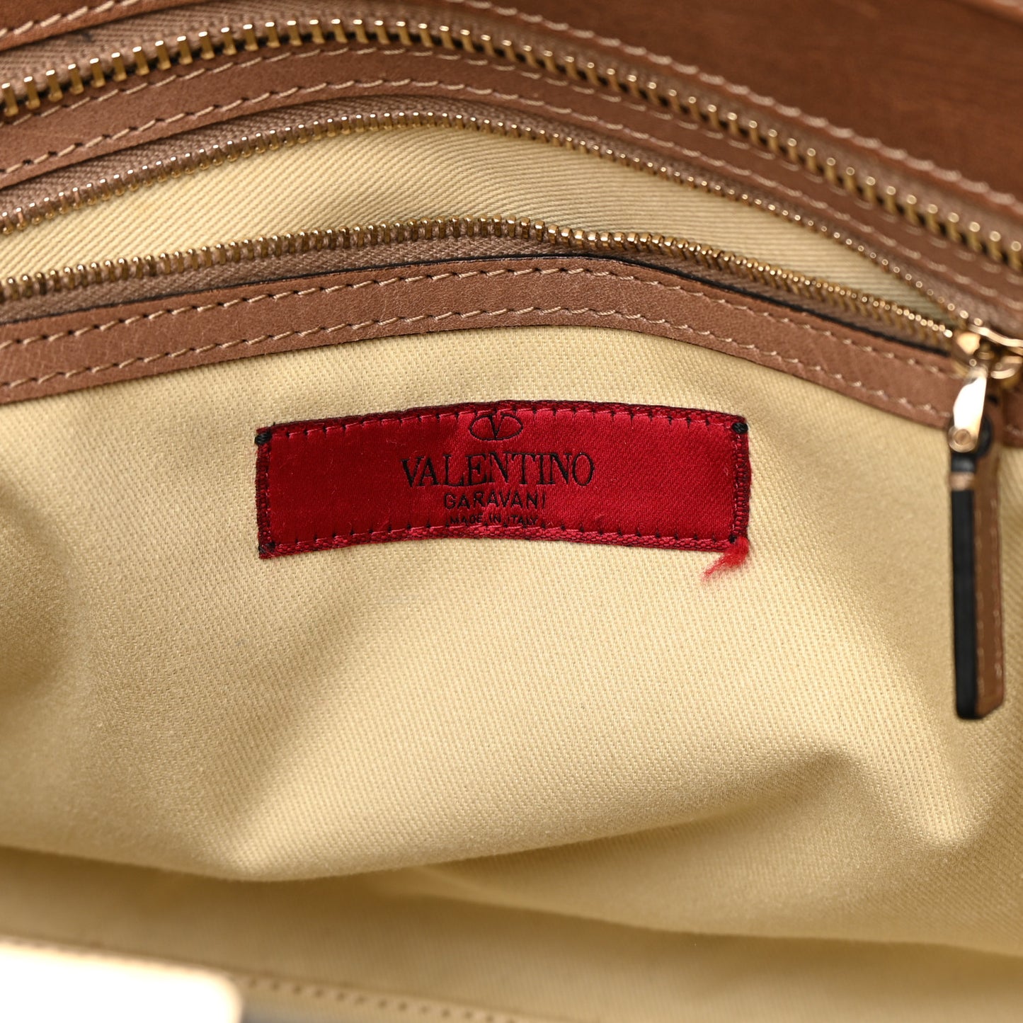 Textured Calfskin Rockstud Double Handle Tote Tan