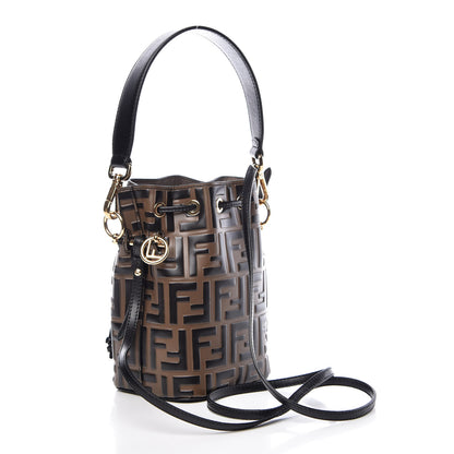 Fendi Vitello Liberty F is Fendi Bi-Color FF 1974 Embossed Mini Mon Tresor Bucket Bag Maya Black 3 of 11
