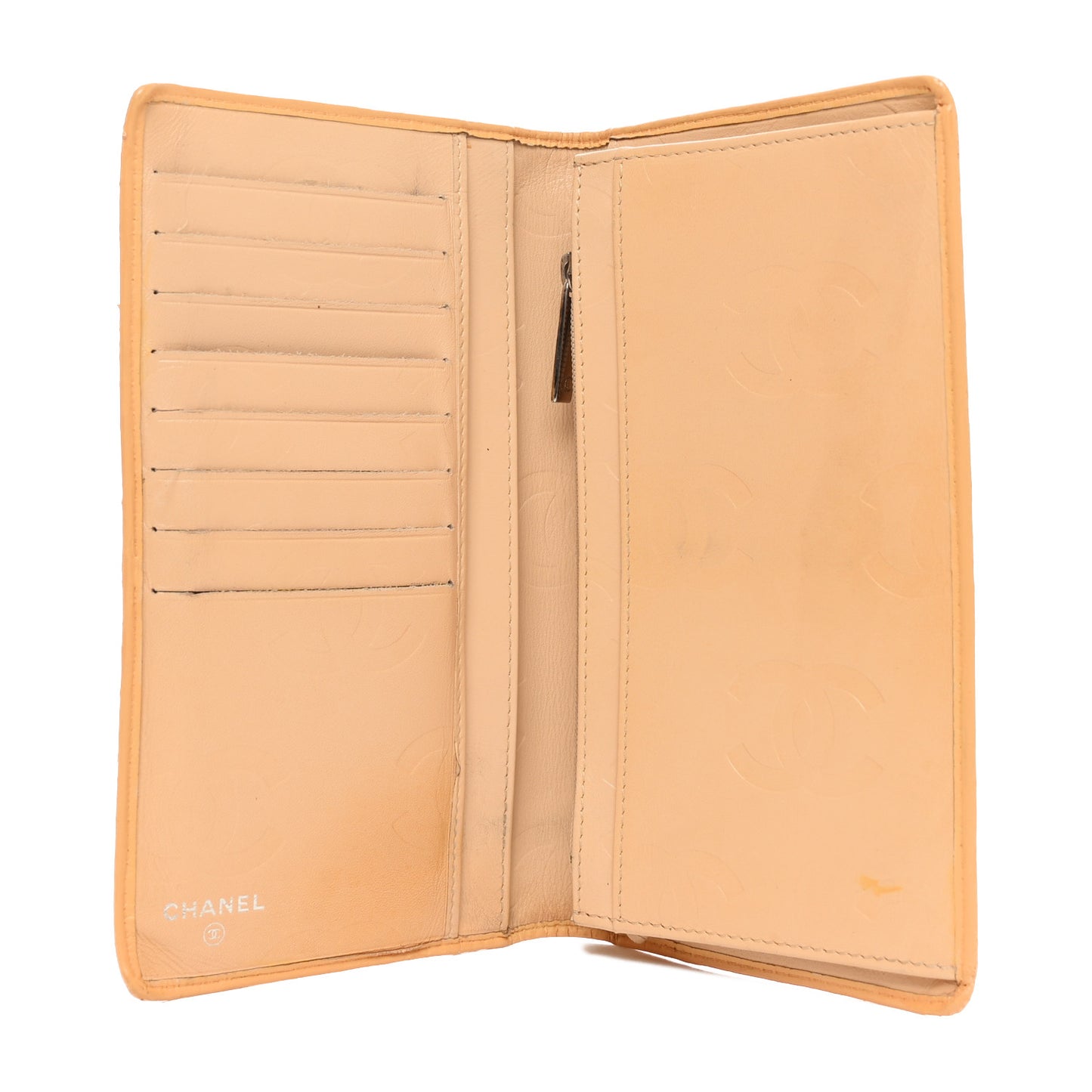 Calfskin Quilted Cambon Yen Wallet Beige Black