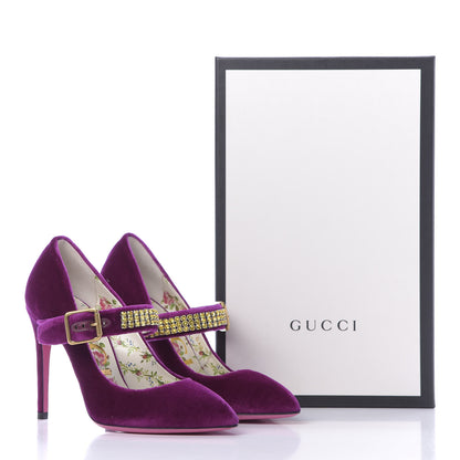 Gucci Velvet Crystal Embellished Sylvie High Heel Pumps 36.5 Fucsia Violet Cyclamen 10 of 10