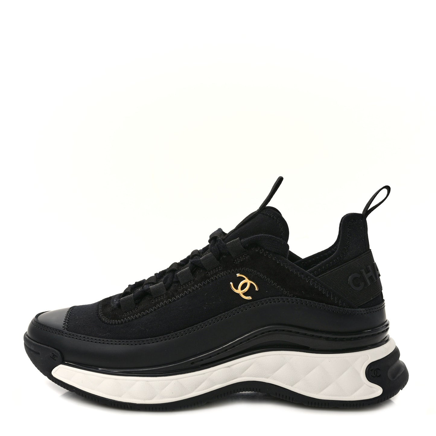 Velvet Calfskin Mixed Fibers CC Sneakers 37 Black