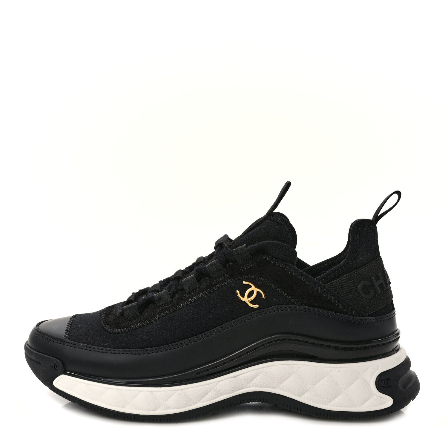 Chanel Velvet Calfskin Mixed Fibers CC Sneakers 37 Black 1 of 10