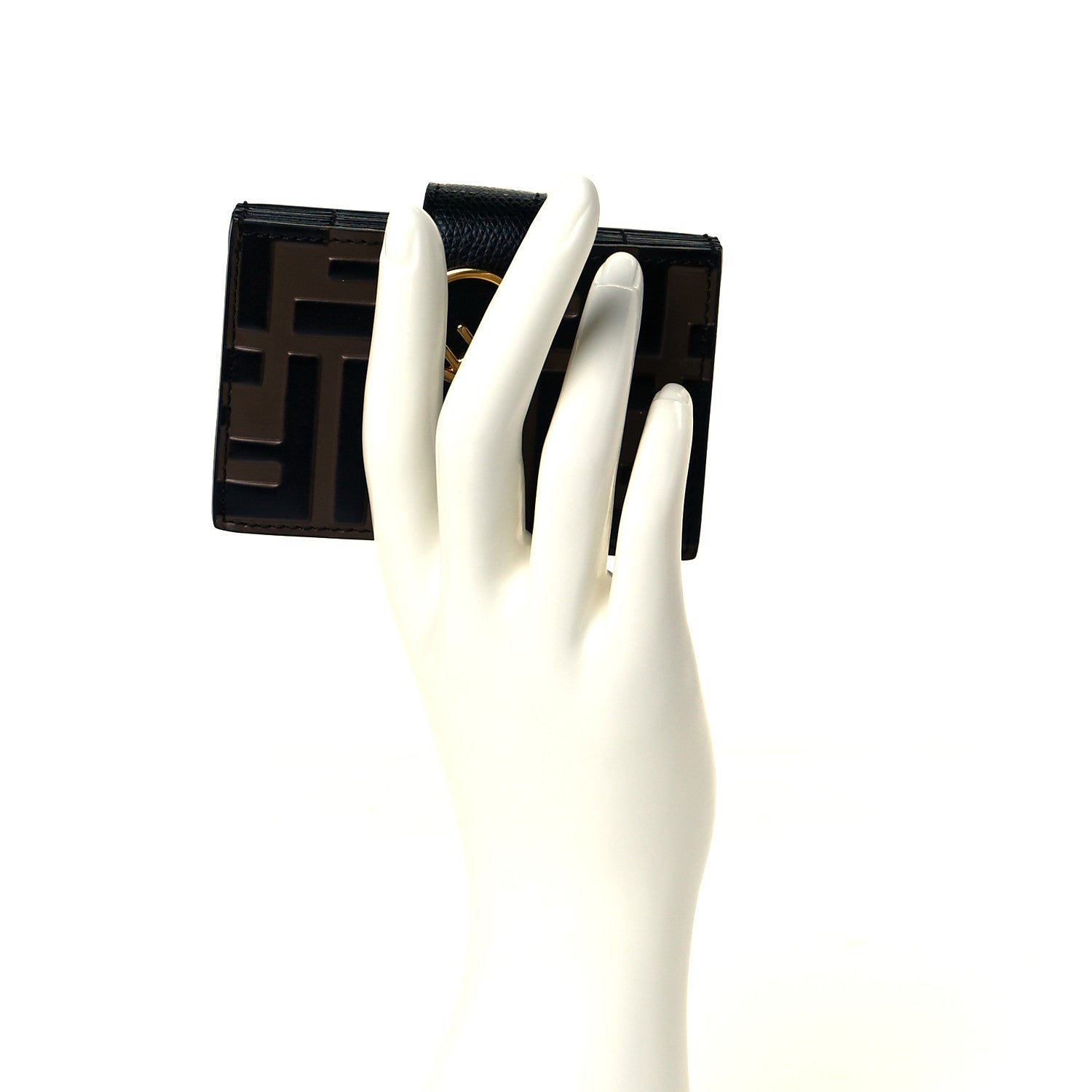 Fendi Vitello Cruise F is Fendi Bi-Color FF 1974 Embossed Gusseted Card Holder Maya Black 2 of 9