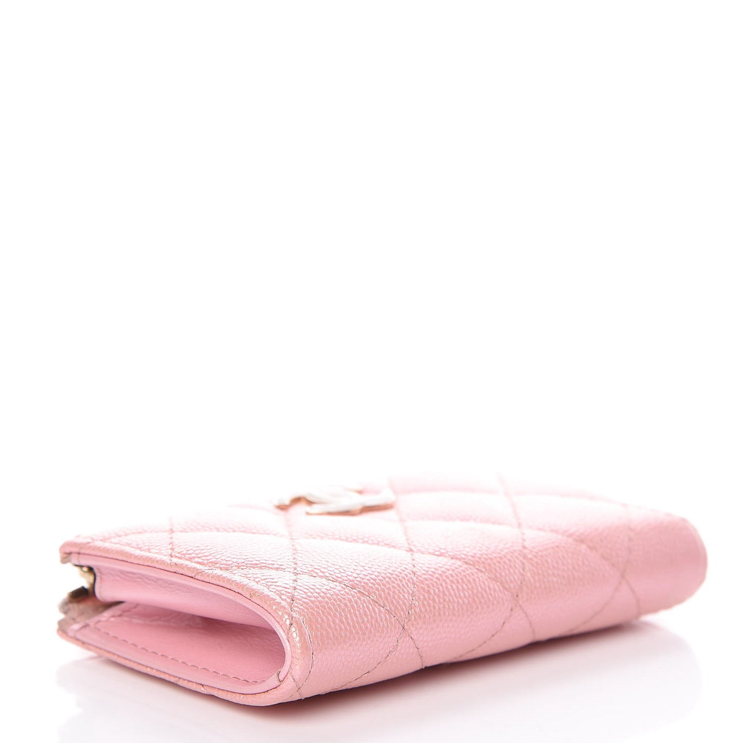 Iridescent Caviar Quilted Zipped Key Holder Case Rose Pink