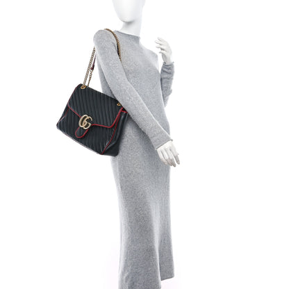 Gucci Vintage Effect Calfskin Matelasse Diagonal Large Torchon GG Marmont Shoulder Bag Black Romantic Cherry 2 of 9