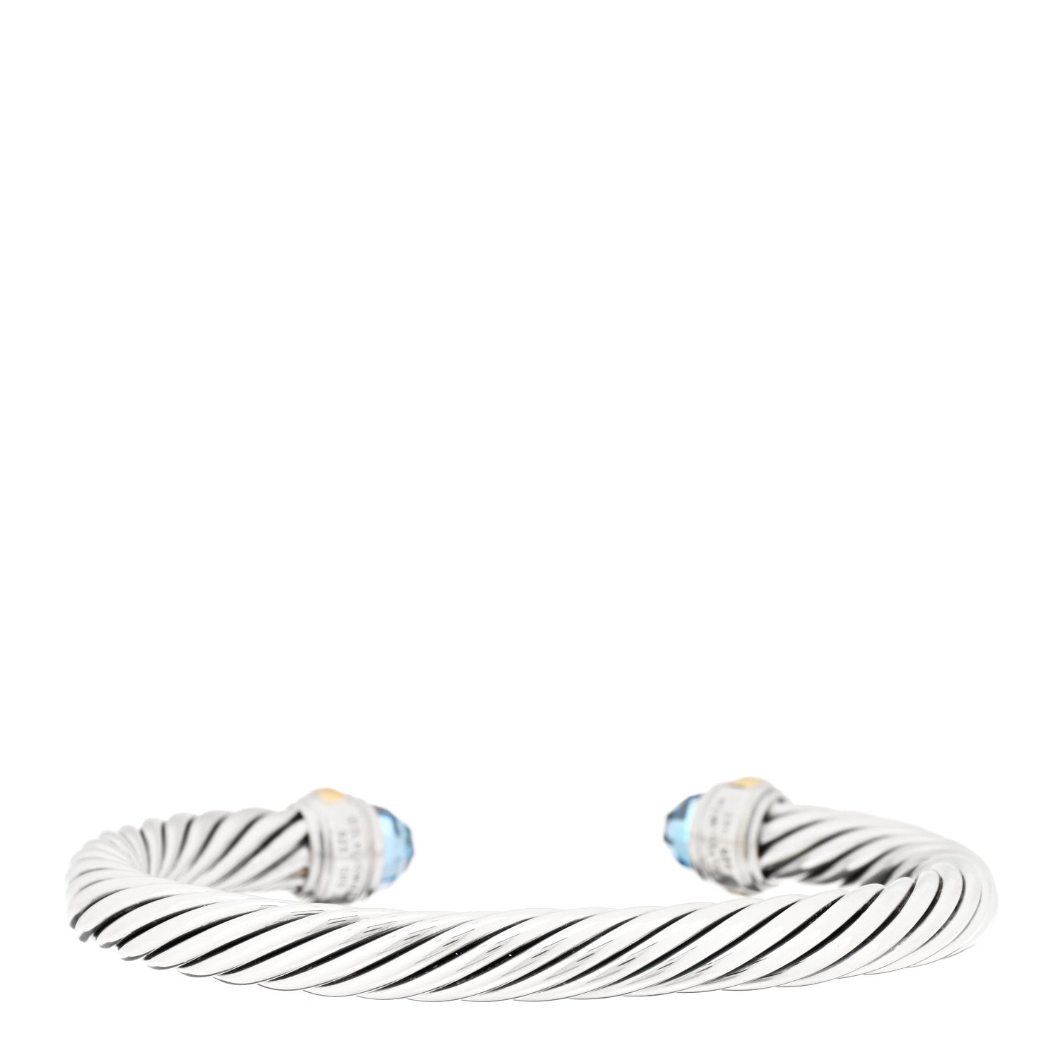 David Yurman Sterling Silver 14K Yellow Gold Blue Topaz 7mm Cable Classics Bracelet 2 of 4