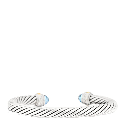 David Yurman Sterling Silver 14K Yellow Gold Blue Topaz 7mm Cable Classics Bracelet 2 of 4