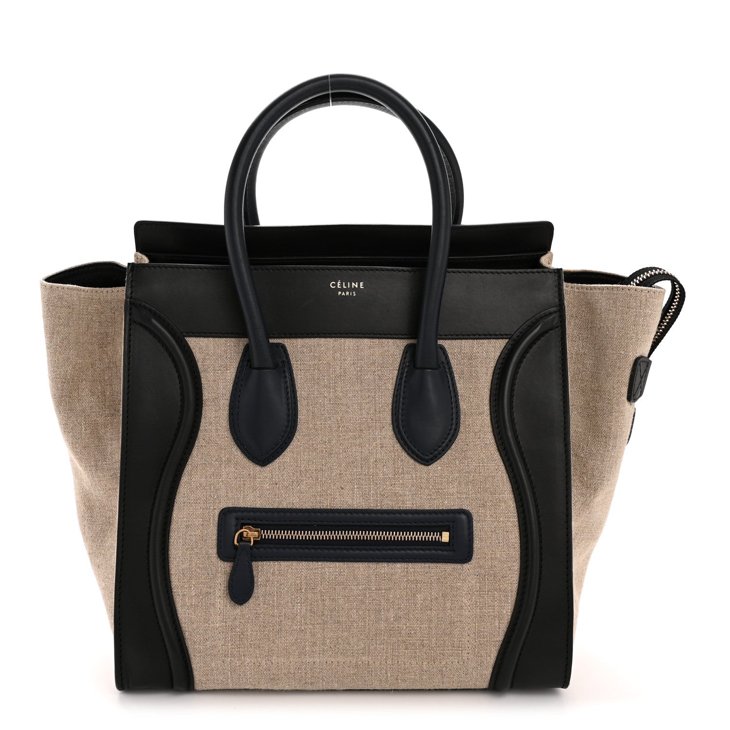 Celine Smooth Calfskin Linen Tricolor Mini Luggage Black Khaki Navy 1 of 13