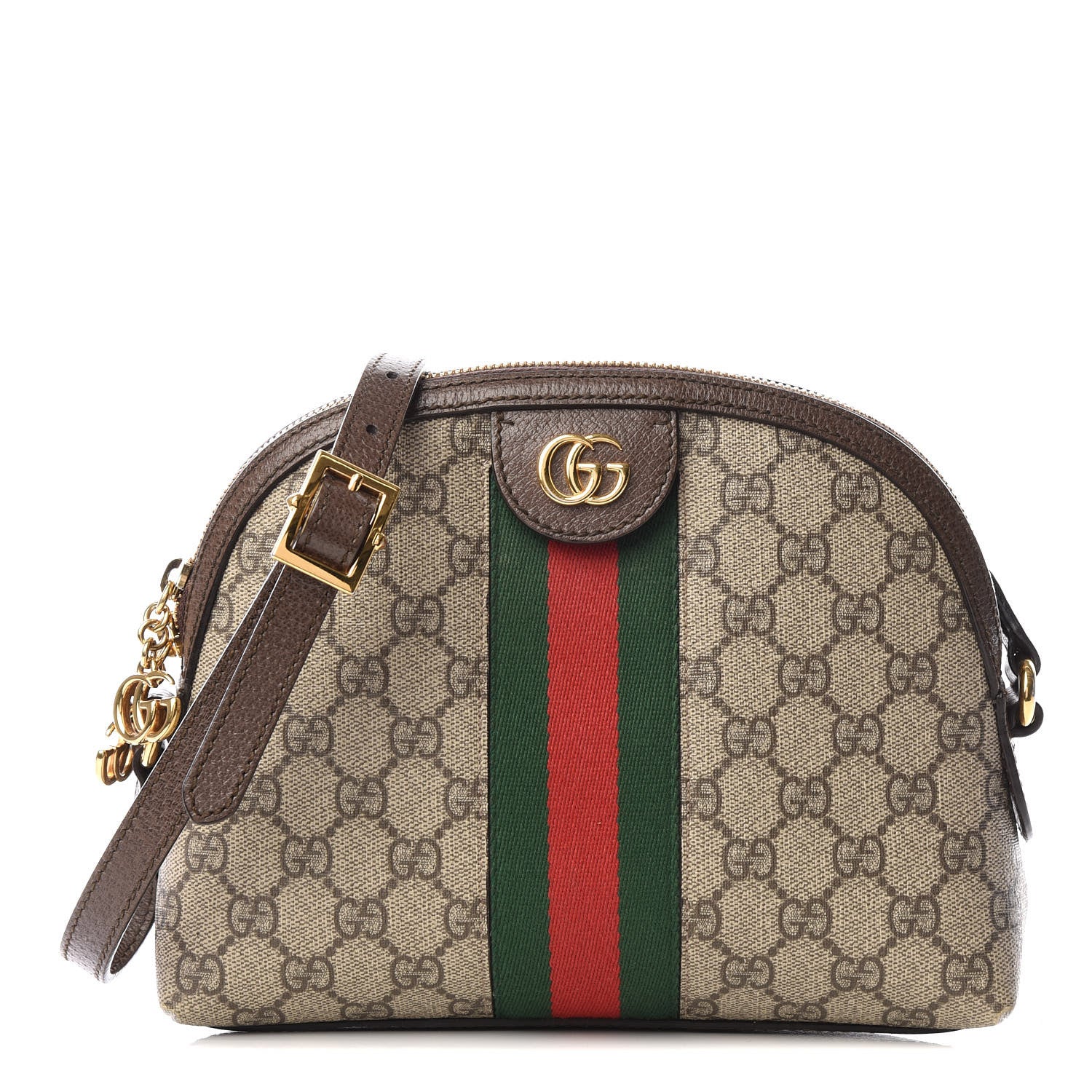 Gucci GG Supreme Monogram Textured Dollar Calfskin Web Small Ophidia Dome Shoulder Bag Beige Ebony New Acero 1 of 8