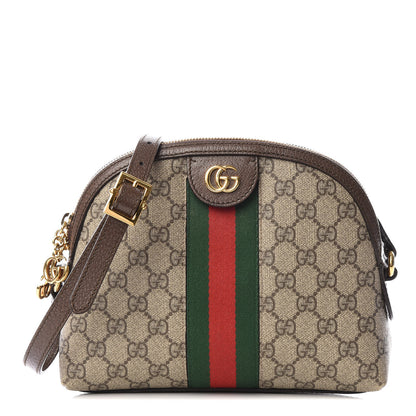 Gucci GG Supreme Monogram Textured Dollar Calfskin Web Small Ophidia Dome Shoulder Bag Beige Ebony New Acero 1 of 8
