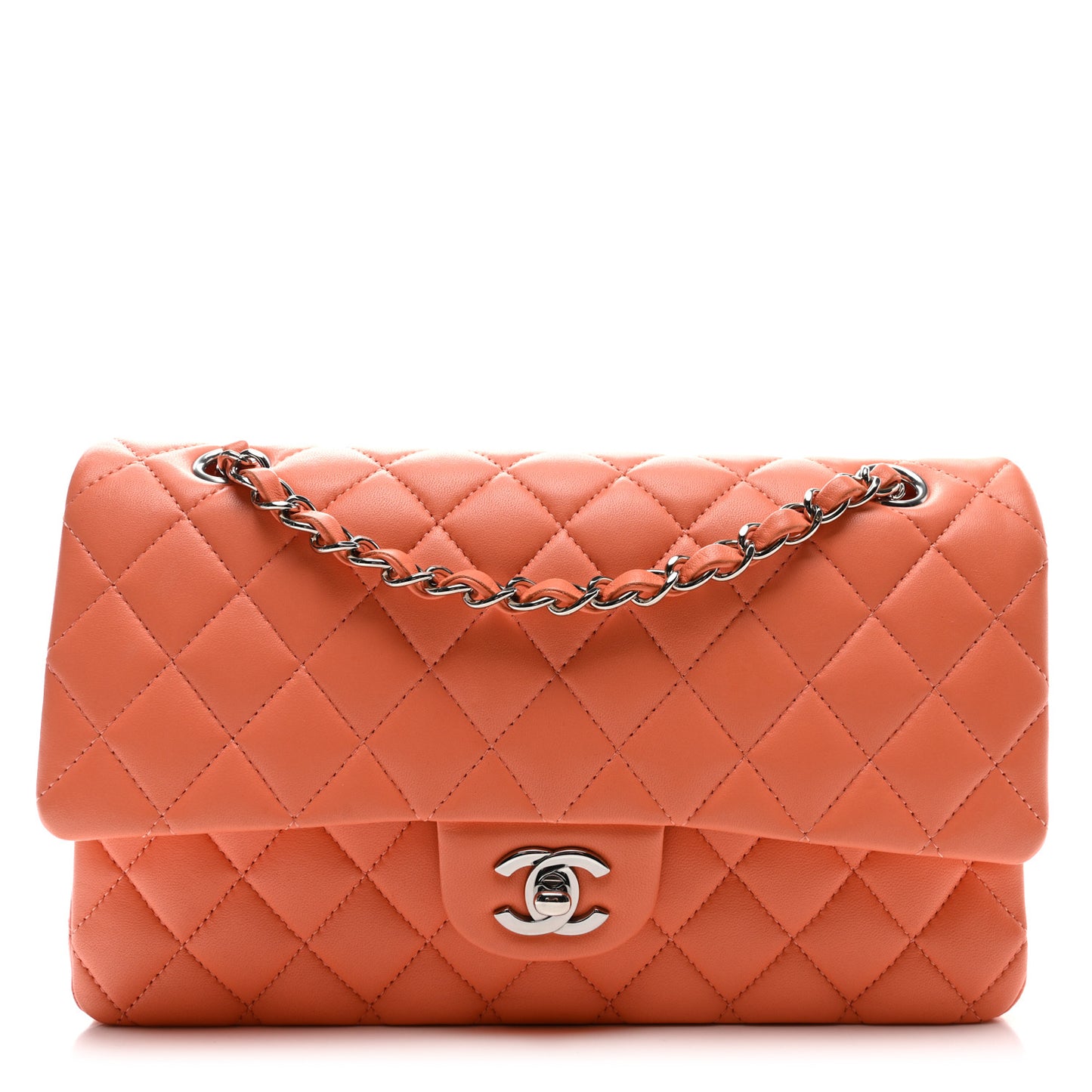 Lambskin Quilted Medium Double Flap Orange