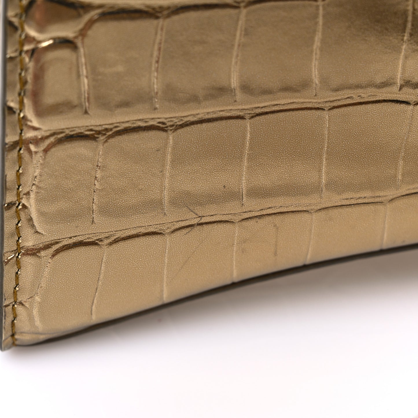 Metallic Calfskin Crocodile Embossed Hourglass Top Handle Bag XS Gold