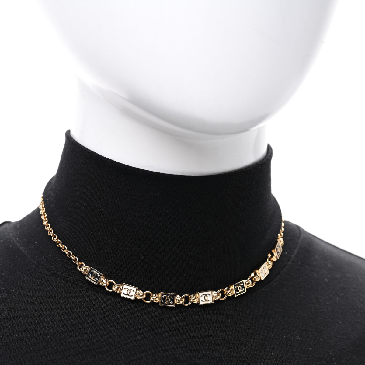 Chanel Metal Enamel CC Squares Choker Gold White Black 2 of 4