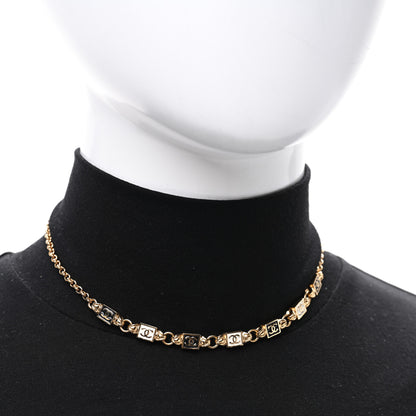 Chanel Metal Enamel CC Squares Choker Gold White Black 2 of 4