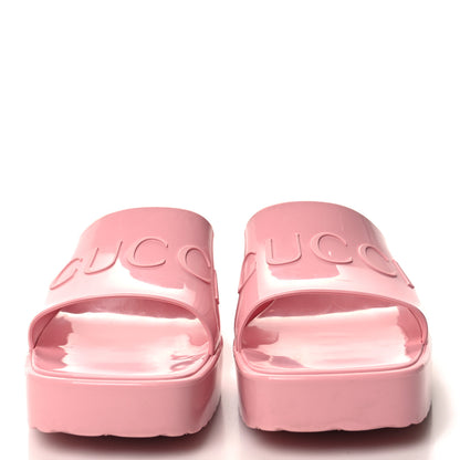 Gucci Rubber Gucci Logo Womens Platform 20/60mm Slide Sandals 38 Wild Rose 2 of 9