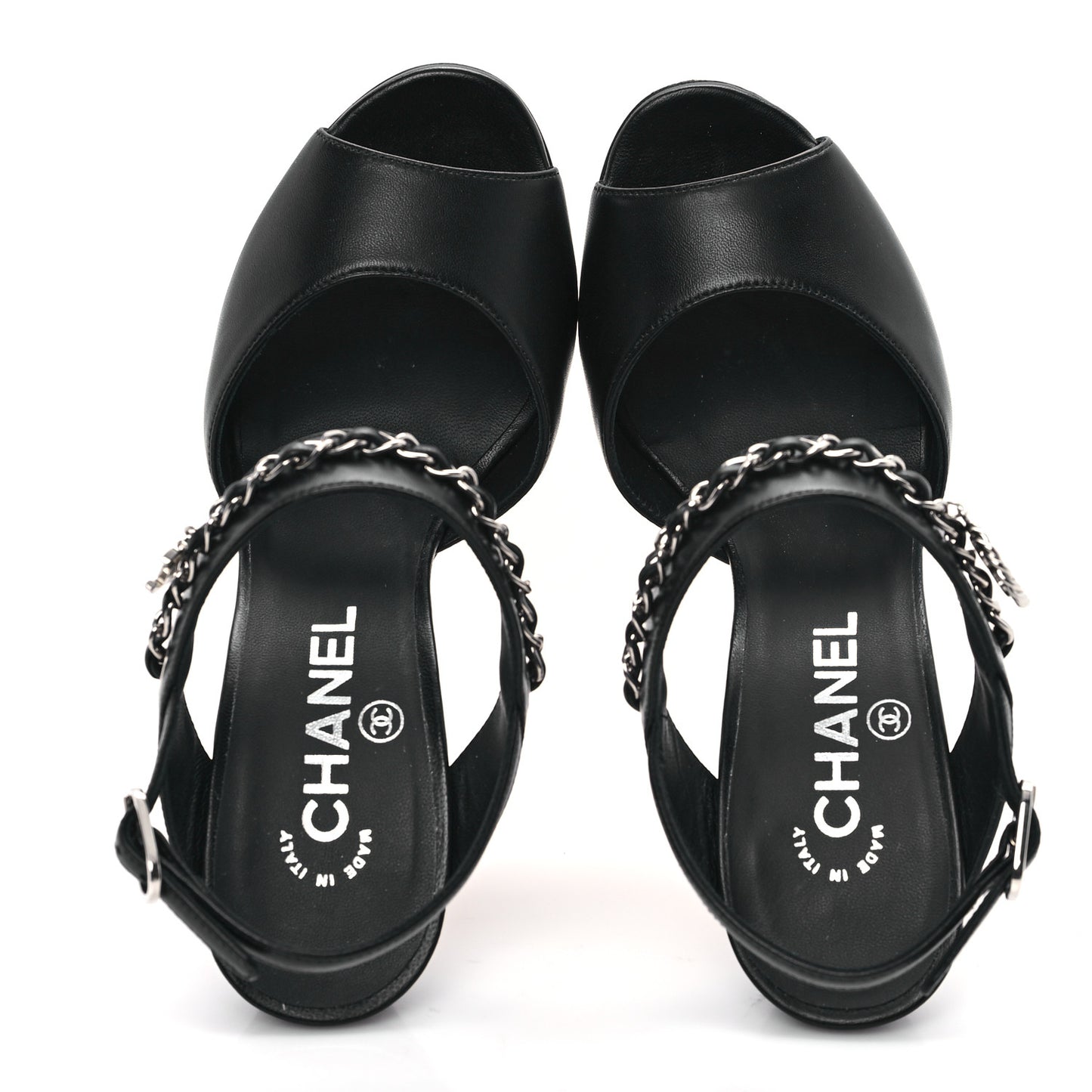 Lambskin CC Chain Sandals 36.5 Black