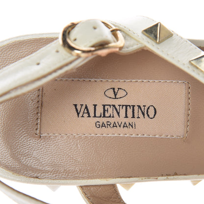 Valentino Garavani Raffia Calfskin Rockstud T-Strap Espadrille Wedge Sandals 36 White 10 of 12