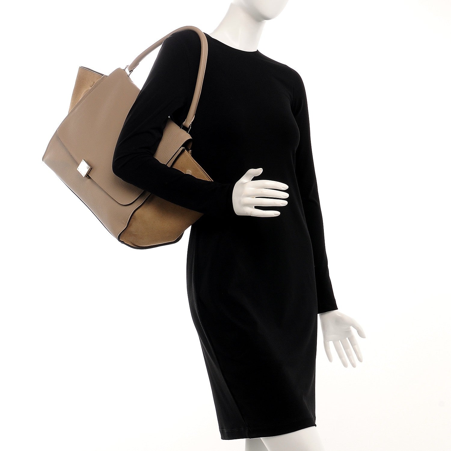 Celine Drummed Calfskin Suede Large Trapeze Dune 2 of 12