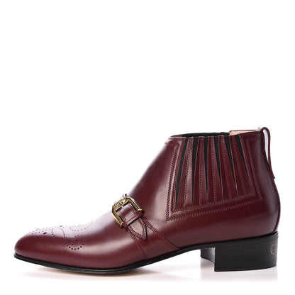 Gucci New Waxed Calfskin Womens G Medallion Toe Ankle Boots 37 Red Bordeaux 1 of 9