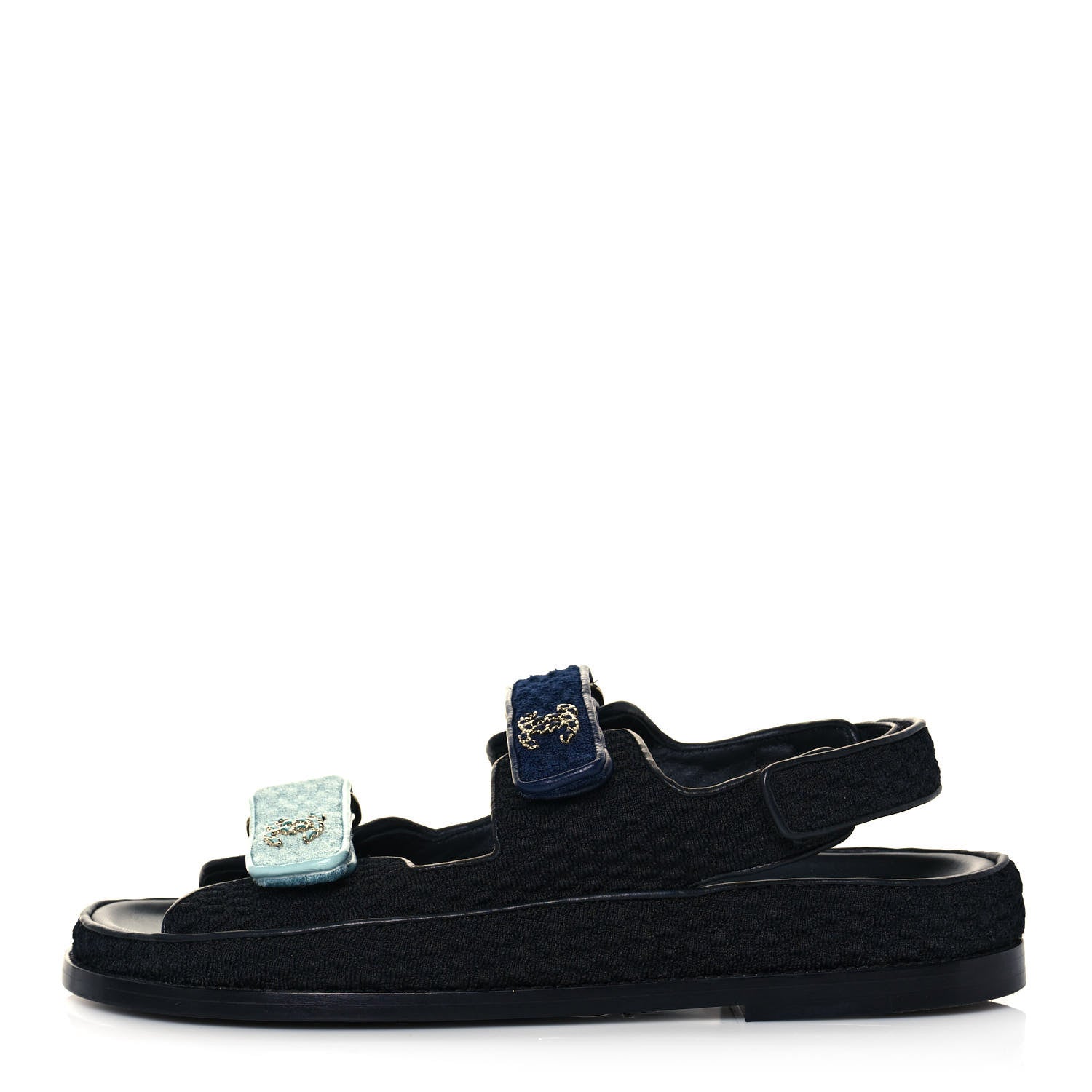 Chanel Knit Fabric Velcro Dad Sandals 41 Black Dark Blue Light Blue 1 of 8