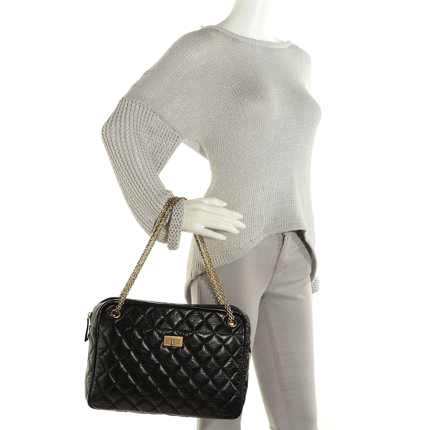 Chanel Aged Calfskin Quilted Large Reissue Camera Case Black 2 of 8