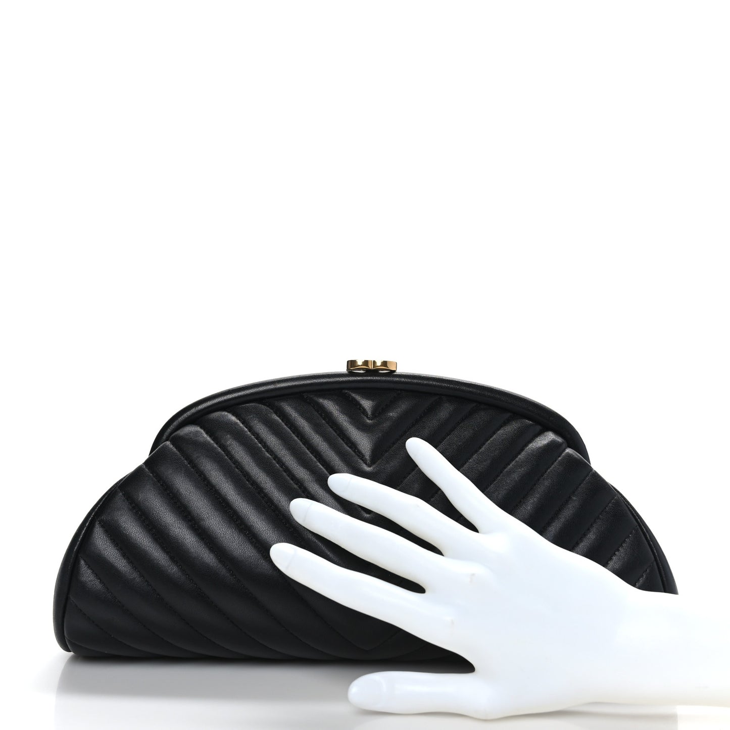 Lambskin Chevron Quilted Timeless Clutch Black