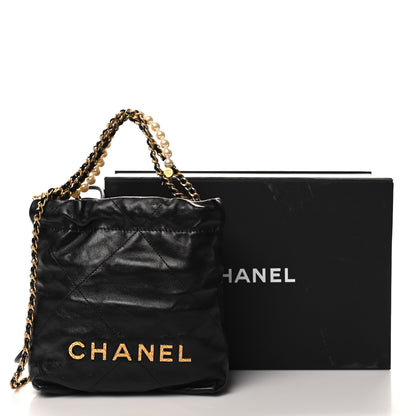 Chanel Shiny Crumpled Calfskin Quilted Pearl Mini Chanel 22 Black 11 of 11