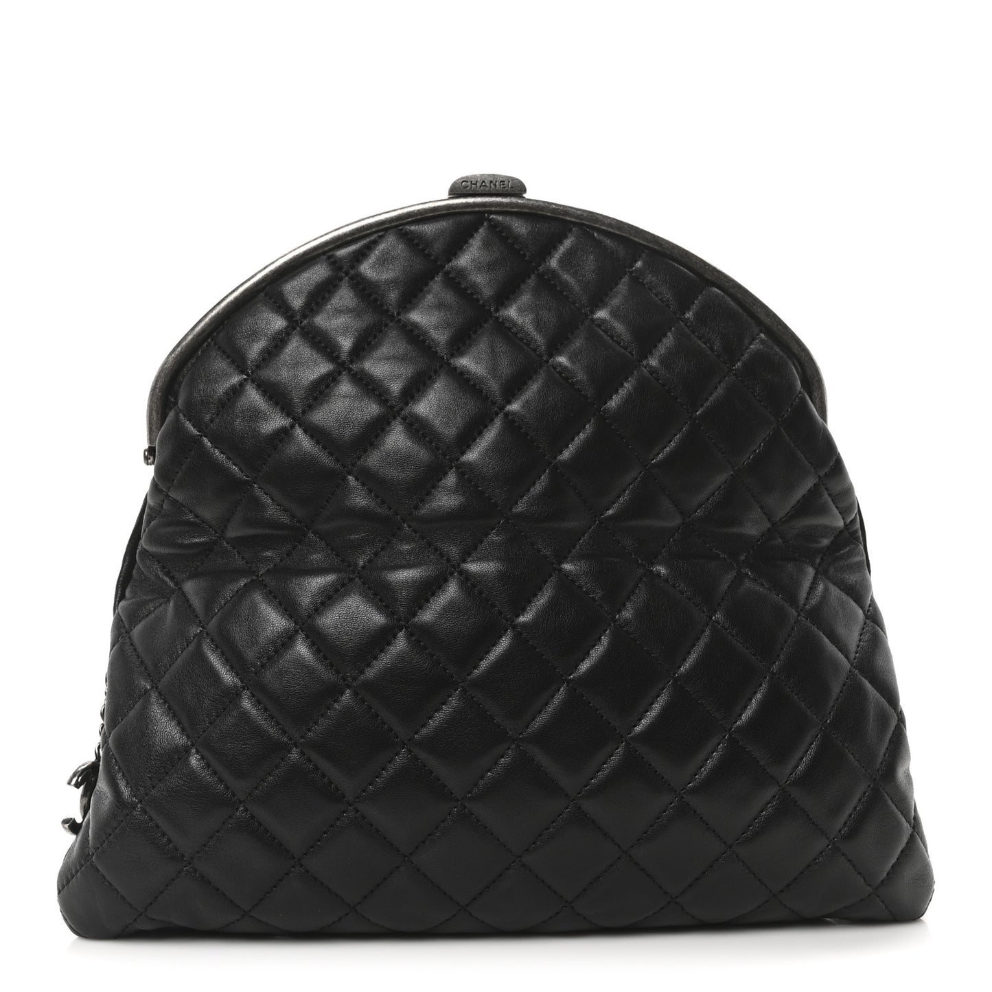Lambskin Quilted Frame Clasp Flap Clutch Black
