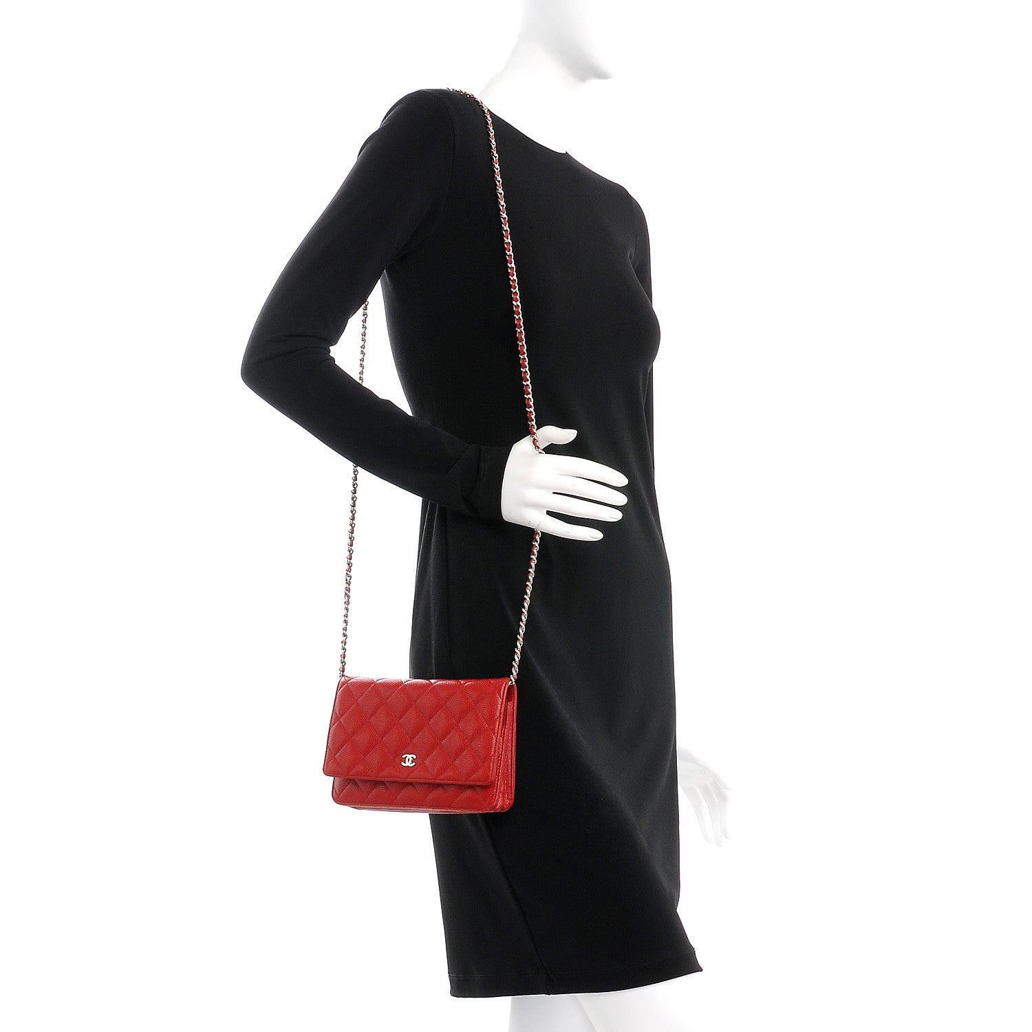 Chanel Caviar Quilted Wallet On Chain WOC Dark Red 2 of 9