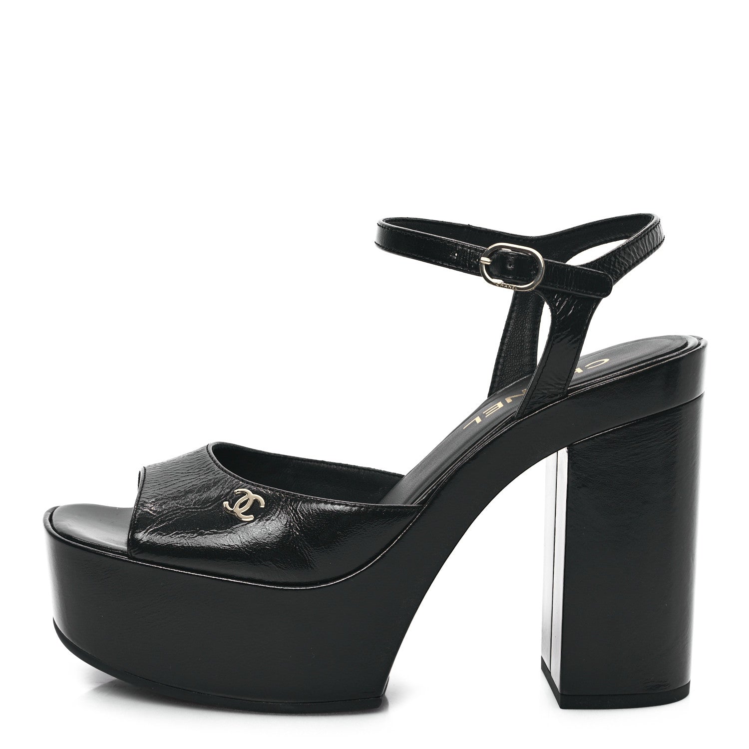Chanel Calfskin CC Platform Sandals 38.5 Black 1 of 10