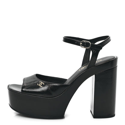 Chanel Calfskin CC Platform Sandals 38.5 Black 1 of 10