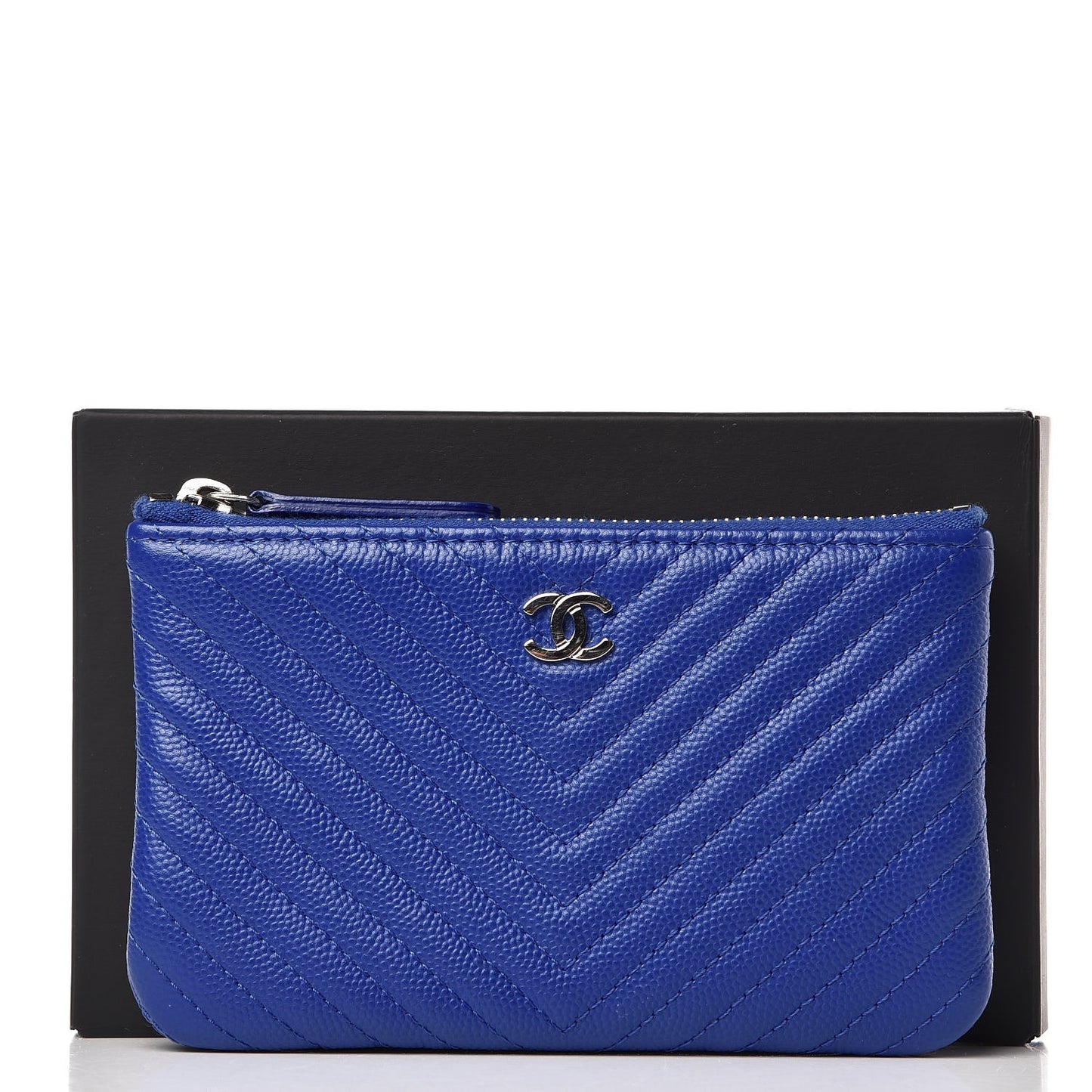 Caviar Chevron Quilted Small Cosmetic Case Blue