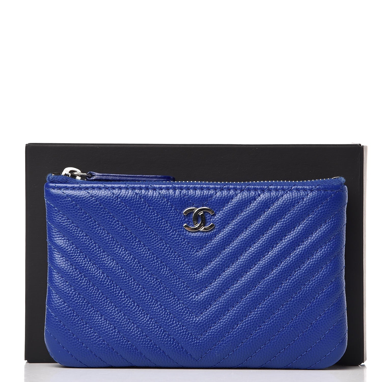 Chanel Caviar Chevron Quilted Small Cosmetic Case Blue 8 of 8