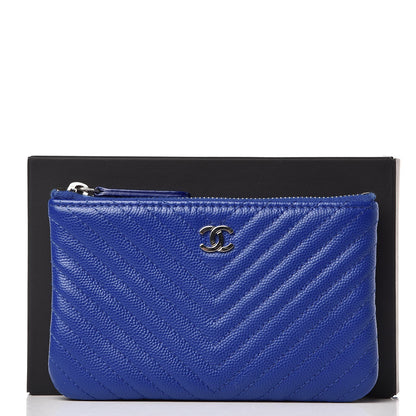 Chanel Caviar Chevron Quilted Small Cosmetic Case Blue 8 of 8