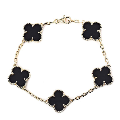 Van Cleef & Arpels 18K Yellow Gold Black Onyx 5 Motifs Vintage Alhambra Bracelet 1 of 6