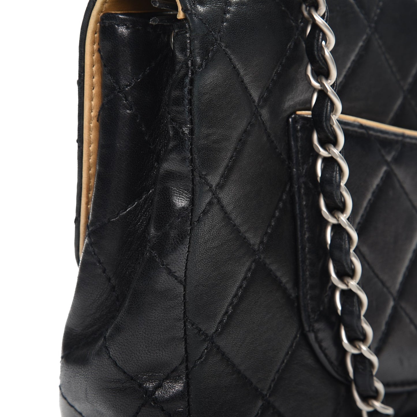 Lambskin Quilted Bi-Color Medium Single Flap Black Beige