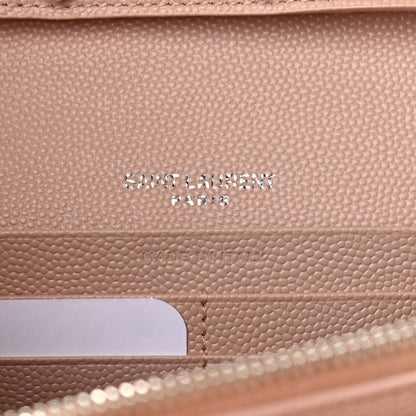 Saint Laurent Grain De Poudre Matelasse Chevron Monogram Chain Wallet Pale Pink 6 of 10