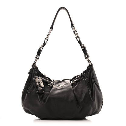 Prada Soft Calfskin Pleated Hobo Black 1 of 12