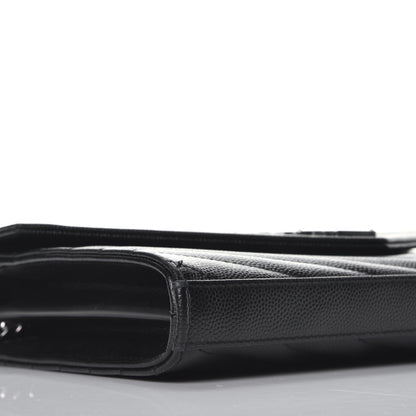 Saint Laurent Grain De Poudre Matelasse Chevron Monogram Chain Wallet Black 7 of 8