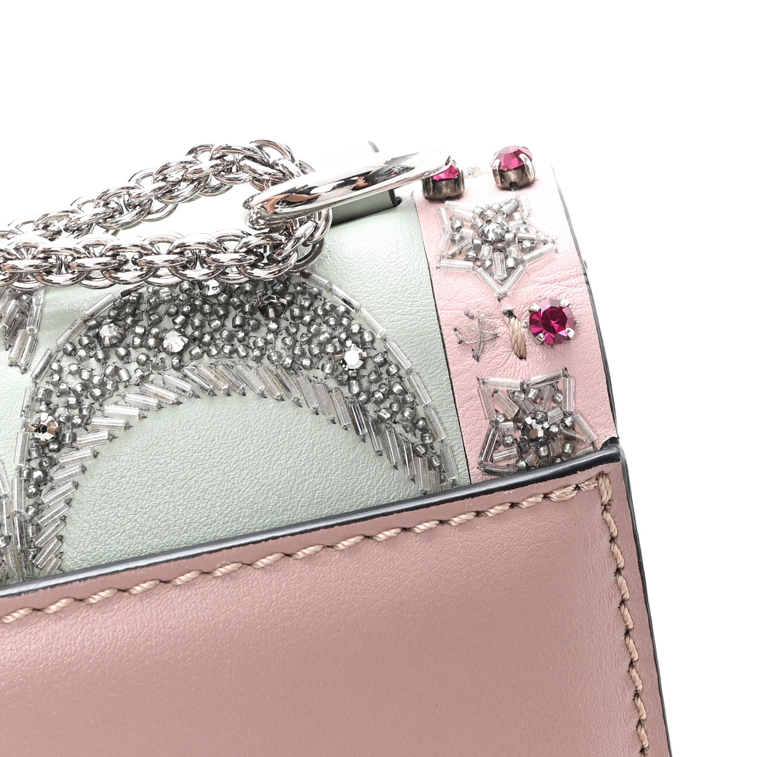 Valentino Garavani Vitello Crystal Embellished Medium Glam Lock Rockstud Flap Poudre 12 of 12