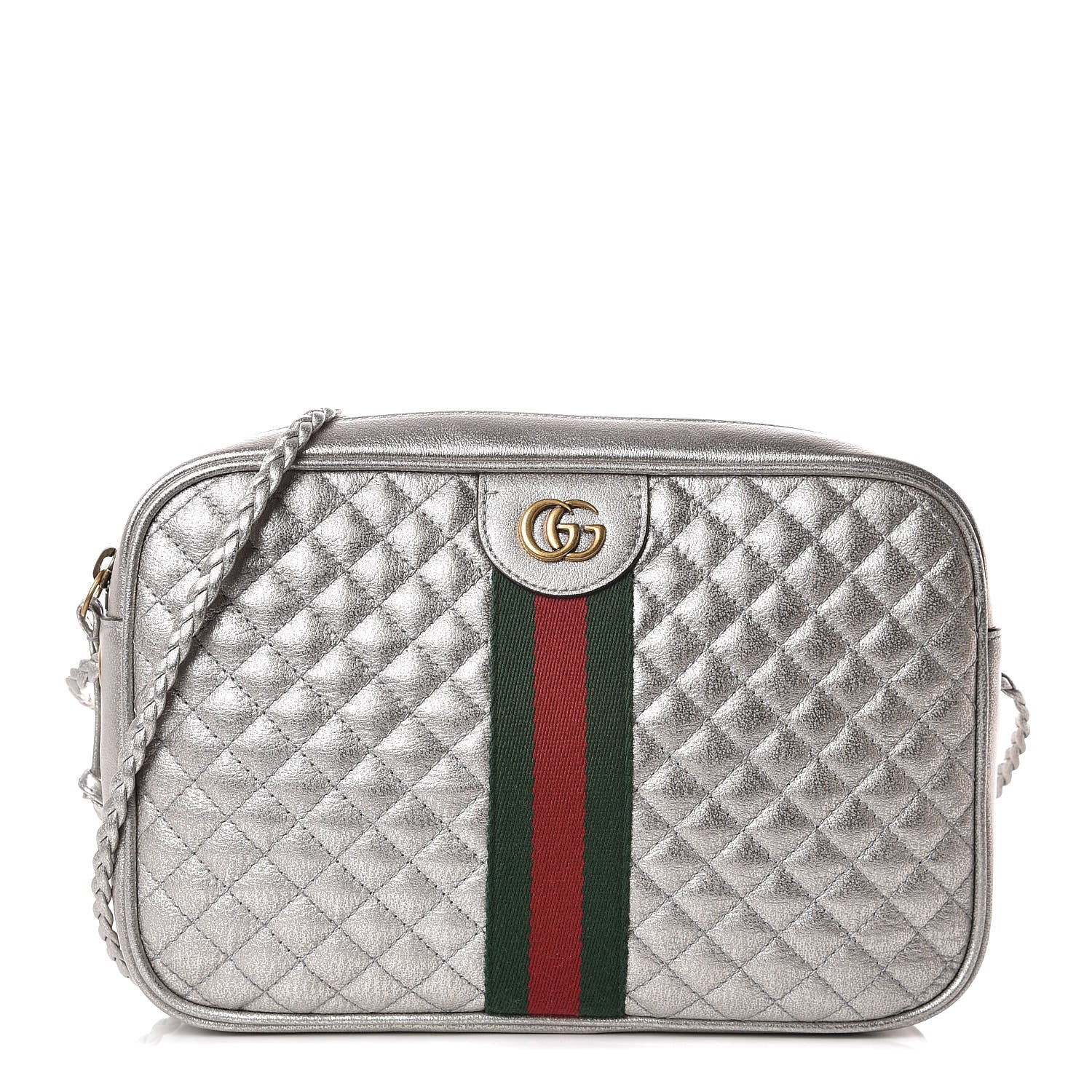 Gucci Laminated Nappa Web Trapuntata Small GG Shoulder Bag Argento 1 of 9